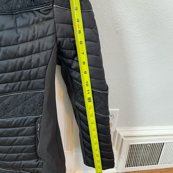 WHBM Quilted Black Insulated Winter Coat with Lace Detail, Down-Filled - Picture 11 of 12